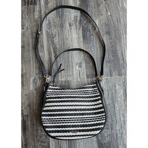 Kate Spade New York Cobble Hill Straw Mylie Shoulder Bag Blk White Hobo  Leather